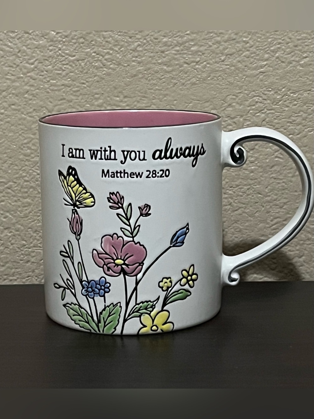 NWT 21 oz Spectrum Designz Floral Butterfly Ceramic Mug “I Am With You Always”
